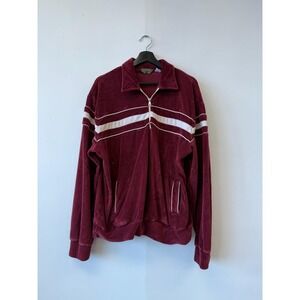 Vintage Sears Sportswear Pullover Mens XL Maroon Velour Track Jacket 70s Retro